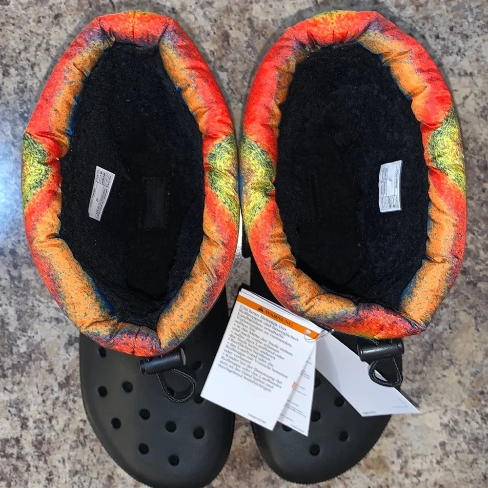 Black Fur-Lined Croc Boots
